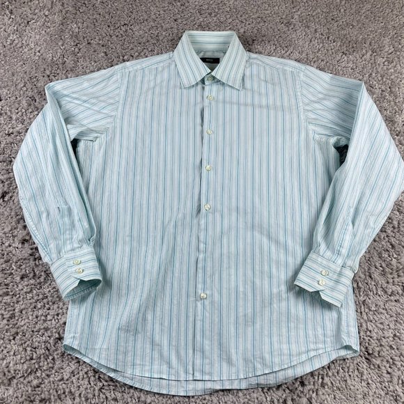 Hugo Boss Dress Shirt Men's Size 42 16.5 Blue Striped Button Up Long Sleeve - Picture 2 of 13